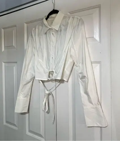 frame denim Frame White Cropped Wrap Tie Shirt  Button Up Blouse Size Small NWT Cotton