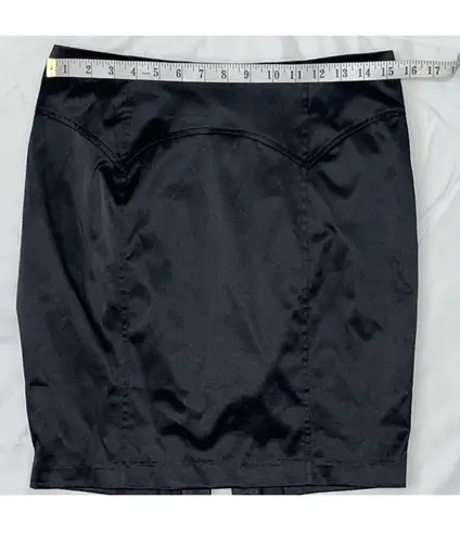 2B Bebe Satin Ruffle Bustle Pencil Mini Skirt Black Small Vintage Y2K