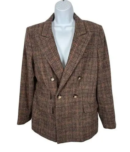Alex Marie Size 10 Womens Blazer Plaid Brown Wool Blend Long Sleeve Button