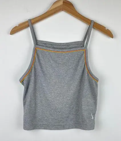 Nike  Heathered Gray Ribbed Square Neck Cropped Tank w/ Rainbow Trim - Size M