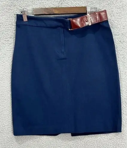 Brooks Brothers Belted Skirt 6 Navy Cotton Preppy Office Chic Old Money Academia Blue