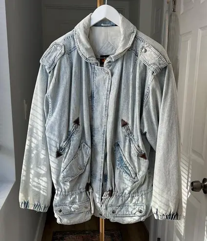 Vintage 80s Acid Wash Retro Puffy Bomber Denim Jacket Unisex Medium Blue