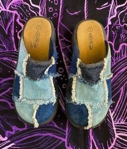 Lower East Side EUC  Vintage Y2K Denim Patchwork Slip on Platform Clogs Size 7