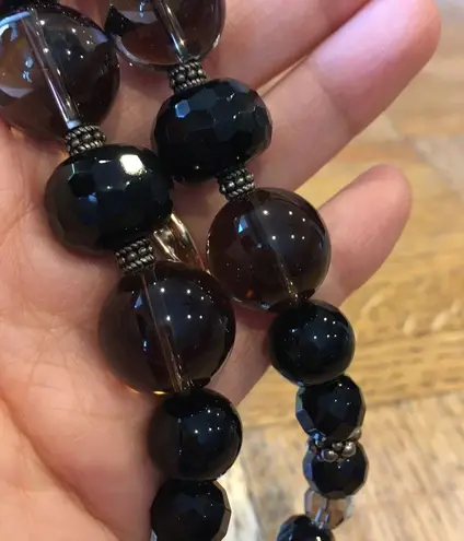 Black Bead Necklace with Pave Diamond Like Pendant