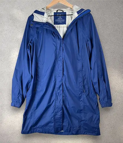 LL Bean Trail Model Raincoat Women's M Blue Long Waterproof Jacket Hooded Rugged Size M