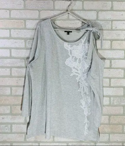 Lane Bryant  Lace Appliqué Light Gray Cold Shoulder Sweatshirt Size 22/24