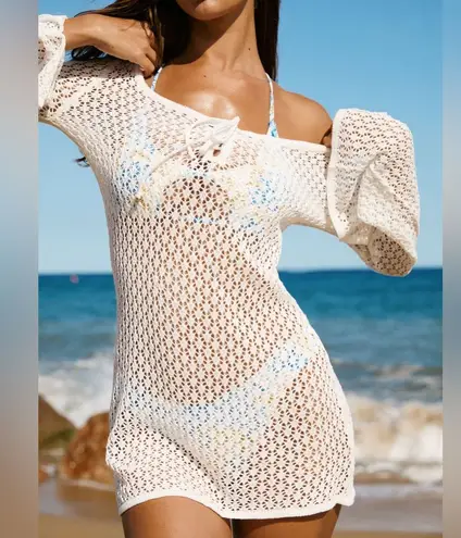 Berlook White Crochet Mesh Skirt Blouse