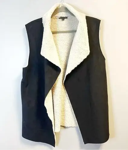 Madison & Lola Faux Suede Black Vest w/ Faux Shearling Lining Open Front 2X NWOT
