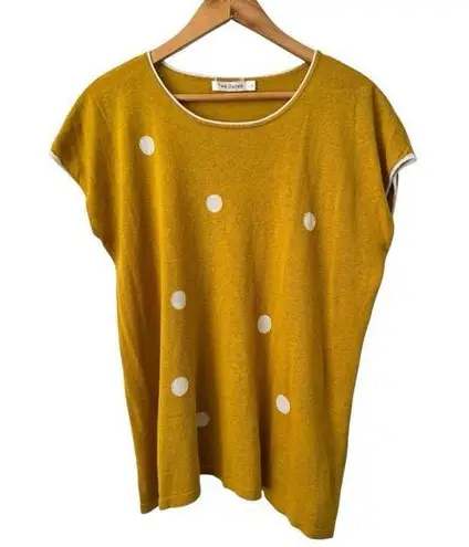 Two Danes Mustard Yellow Linen Blend Short Sleeve Polka Dot Top Women’s Small