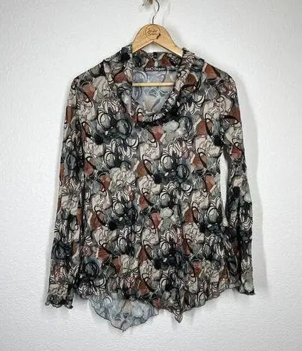 Sno Skins Sheer Crinkle Tunic Top Small S Draped Neck Abstact Print Asymmetric