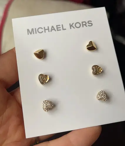 Michael Kors LOGO Heart Stud 3 Pair Set Earrings