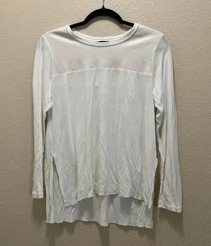 Wilfred Free Aritzia White Vegan Leather Shoulders Long Sleeve Blouse Top Sz S