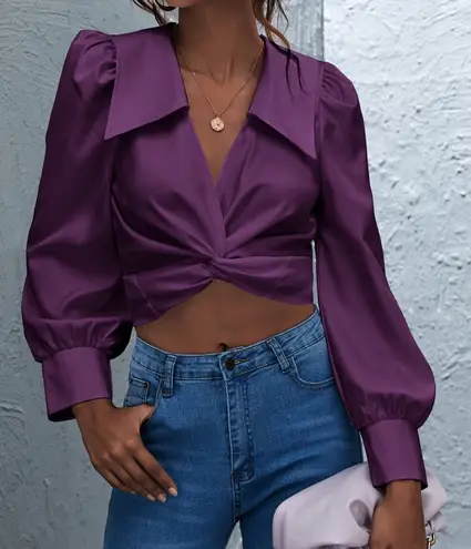 Nordstrom Purple Twist Long Sleeve Crop Top