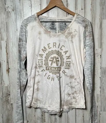 American Fighter Gray White Tie Dye Long Sleeve Shirt New Womens Size XL