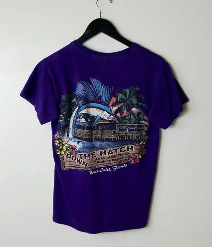 Y2K Vintage Down The Hatch Seafood Restaurant T Shirt Ponce Inlet Purple Small S