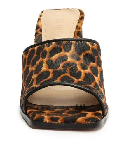 Schutz Womens LIZAH Square Toe Leopard Calf Hair Block Heel Sandals Shoes 7.5M