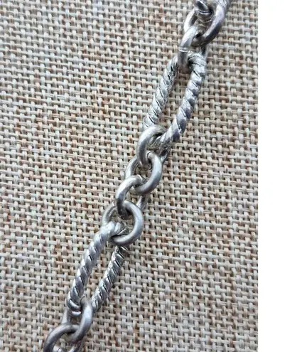 None Silver Tone Toggle Necklace Textured Link Multi Beaded Pendant Dangle Tassel 20"