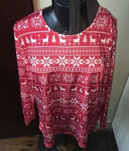 Lands End red and white Norwegian reindeer knit long sleeve shirt Red Size 3X