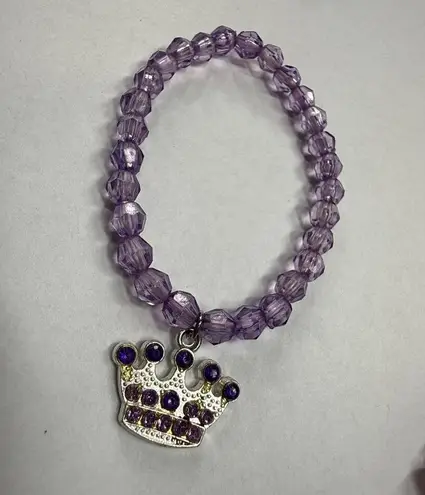 Assorted Stretch Bracelets 3 Piece Shades of Purple Dangle Charms Cross Crown