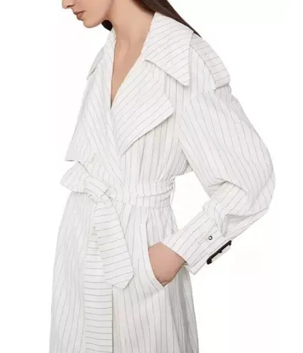 BCBGMAXAZRIA  Trench Coat Womens XS White Pinstripe Aurora Belted Jacket NWT $268