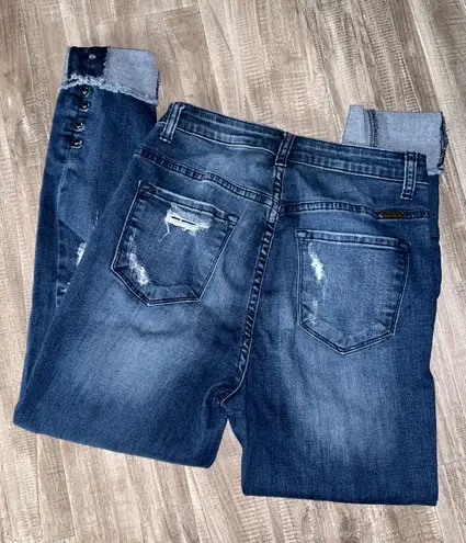 Kancan Dark Blue Wash Distressed Skinny Jean Size 7