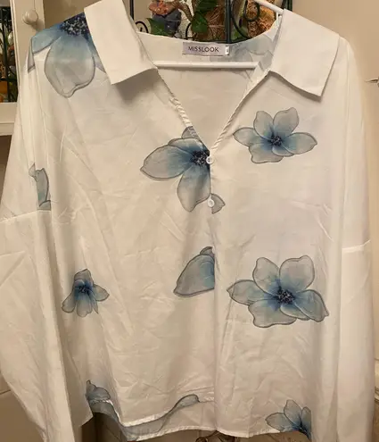 Miss Look Silk Button Up Top