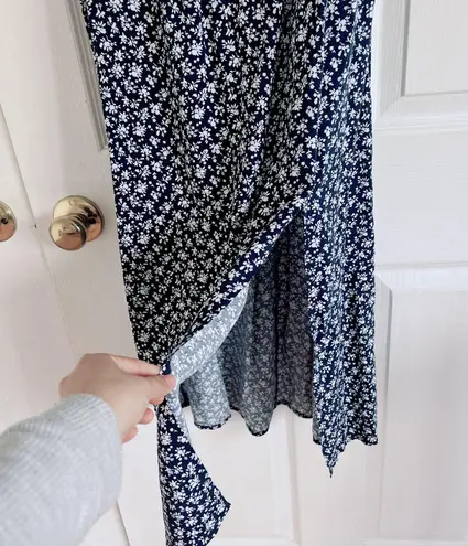 Holloway Hollister Navy Ruched Floral Dress with a Slit