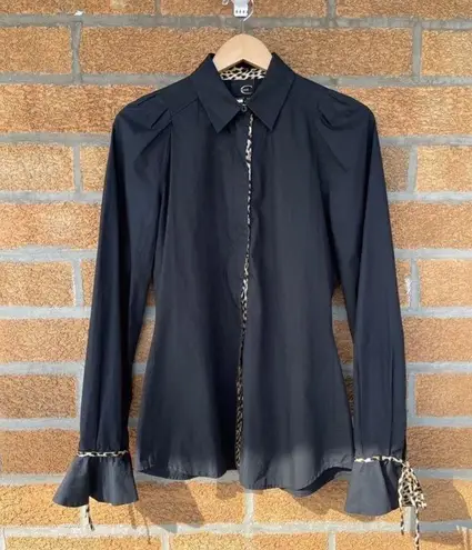 Just Cavalli Black Cotton Shirt With Leopard Pattern Trimming Size 44/8