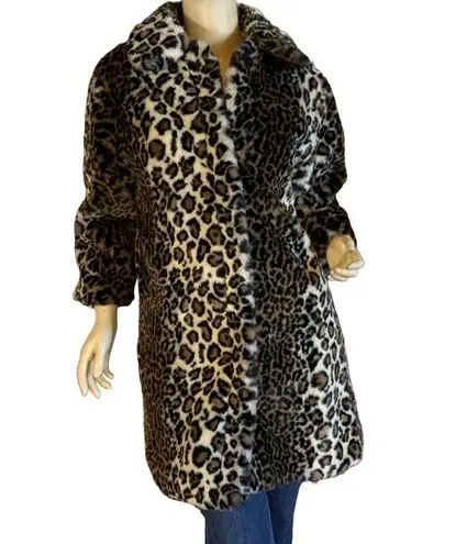 VINTAGE 1980'S BEBE NOSH BLACK & TAN ANIMAL PRINT FAUX FUR COAT (M) Size M
