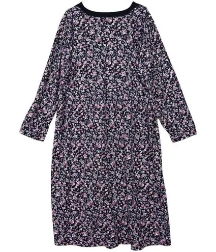 Woman Within Plus Size 26 Purple Floral Midi Dress Long Sleeve Casual