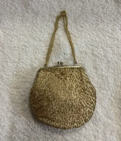 Vintage Gold Beaded Small Clutch Purse Chain Straps Formal Prom Wedding