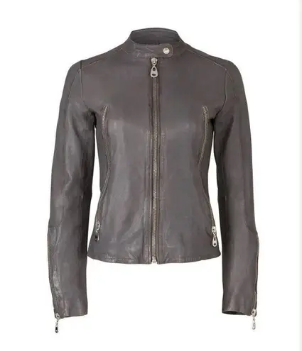 Doma Leather Jacket Genuine Lamb Leather Gray Moto Biker Womens Large