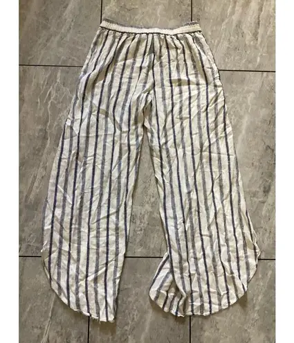 Drew Pants Womens Small White Blue Striped Wide Leg Lightweight Beach Lounge