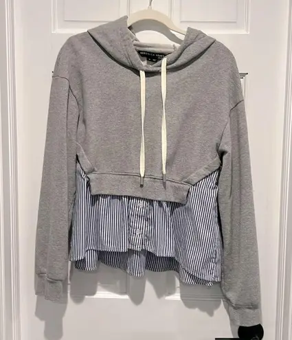 Veronica Beard Hockley Drawstring Sweatshirt Hoodie Mixed Media Striped Medium