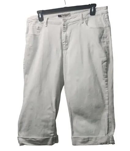Vigold White Denim Capri Pants Rhinestone Pockets Cuffed Hem Size 20