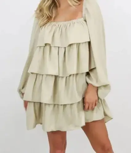We Wore What NWT Beige Tiered Gauzy Off-the-Shoulder Dress with Balloon Sleeves
