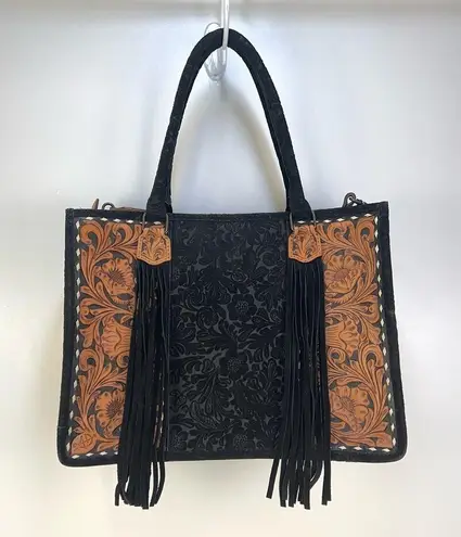 American Darling Conceal Carry Tooled Leather Bag Western Boho Back Black