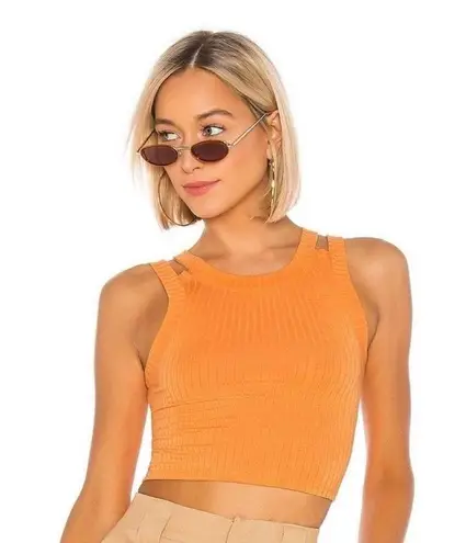 H:ours Revolve Tank Top S Julie Cropped Ribbed Cutout Orange Womens Shirt