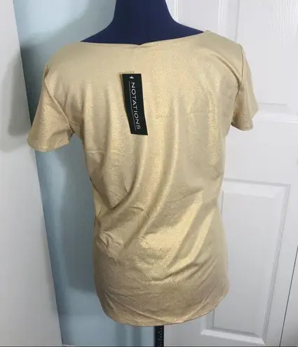 Notations NWT Shimmery Metallic Gold Scoop Neck Short Sleeve Blouse Size Small