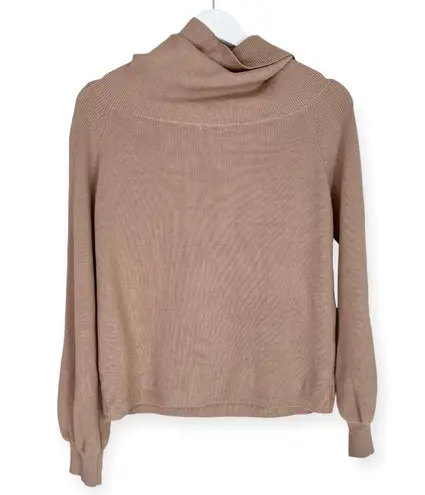 Umgee NWT  Women’s Drawstring Neckline Cowl Neck Off Shoulder Sweater Tan Small