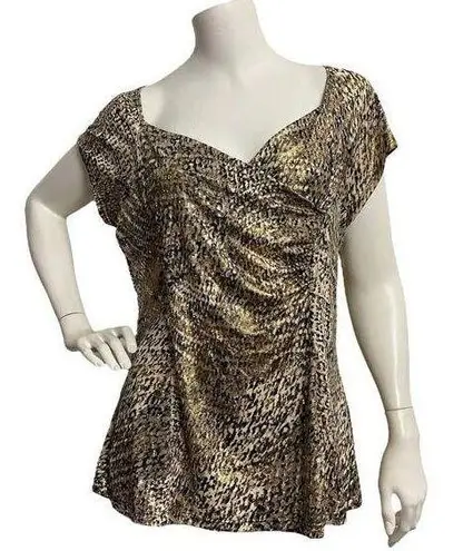 MSK Women's Brown Gold Dots Snake Print Ruched Sweetheart Neck Blouse Size L Y2K Size L