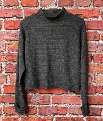 Lush Clothing Gray Heathered Lush High Neck Ribbed Rolled Sleeve Sweater