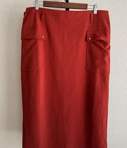 NYCC Rust Red High Waisted Work Skirt Pockets Large Minimalist Chic Modest Work