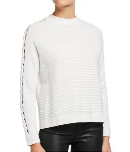 Emporio Armani Ribbed Sweater Braided Arm White Small Quiet Luxury Chic Classic