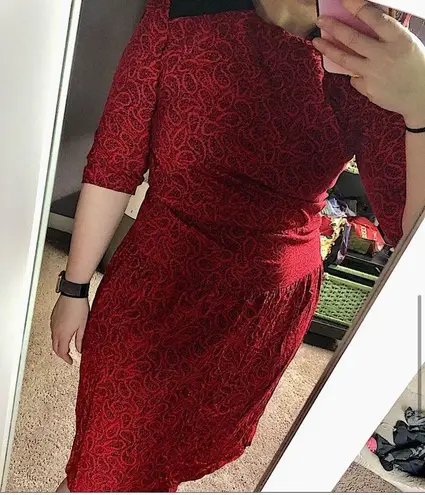 Vintage 80s Elizabeth Adams Western Paisley Red & Black Dress Shoulder Pads sz 8 Multiple