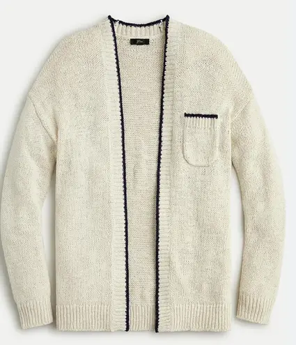 J.Crew  Cream Cardigan Beach Sweater with Navy  Contrasting Trim - Size - Large