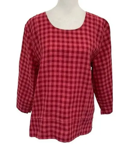 Christopher & Banks  100% Linen Gingham Plaid Popover Blouse Top size Large