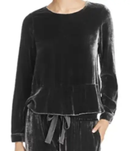 Bella Dahl Button Back Navy Blue Silk Velvet Peplum long Sleeve Blouse size XS