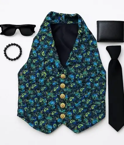 Versace Jeans Couture VINTAGE Cropped Vest โ Blue Yellow Paisley Baroque XS*