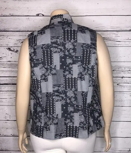 cj banks  NWT Size 1X 16/18W Polka Dot Floral Patchwork Denim Zip Up Vest Jacket